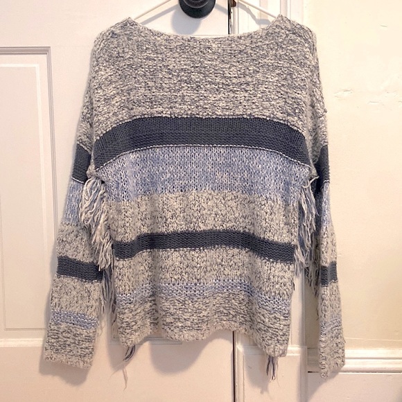 International Concepts Fringe Blue Striped Sweater - Picture 3 of 4